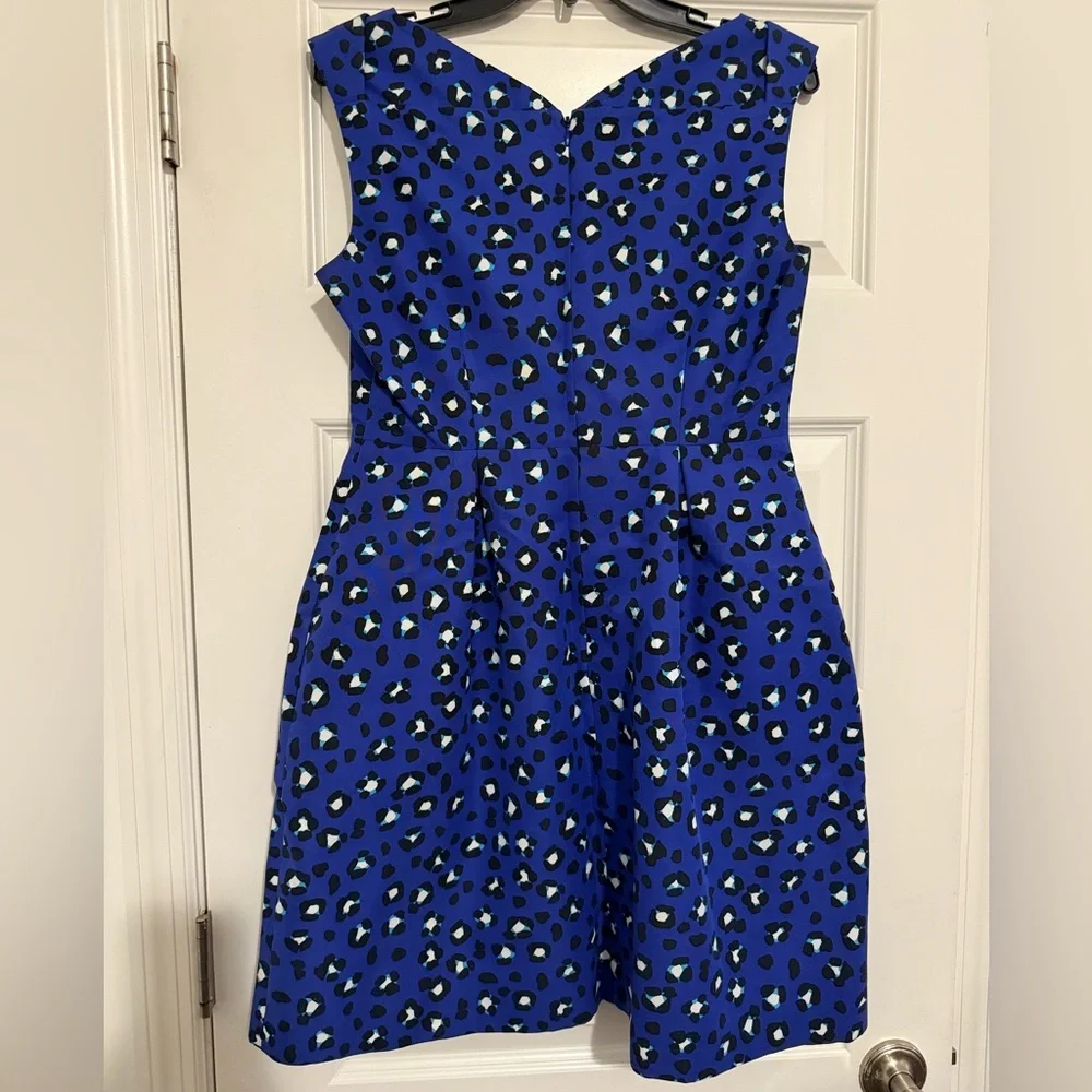 Kate Spade NY Dawson Cyber Cheetah Print Dress Blue V-Neck Pockets Like New 8 - Picture 8 of 9